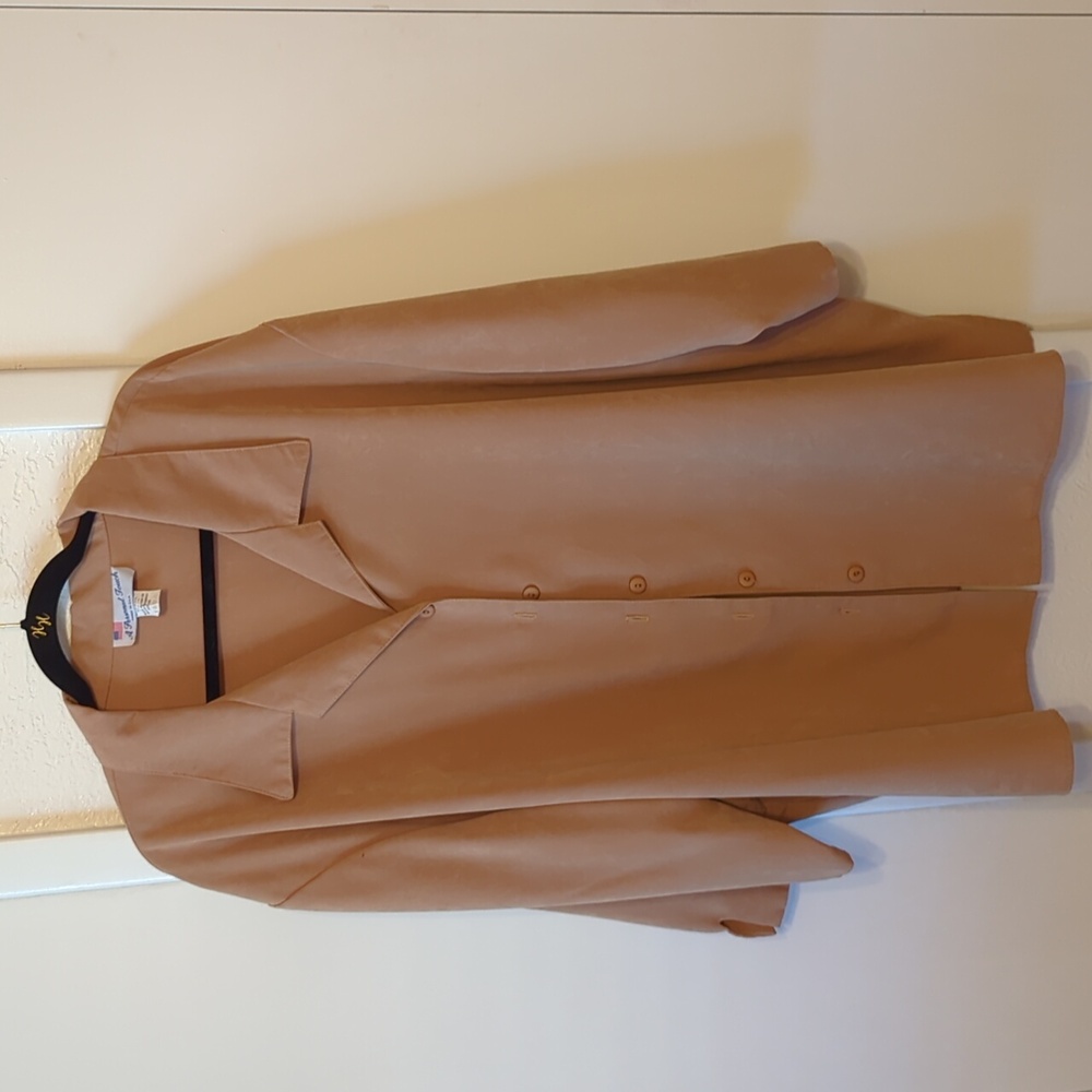 Tan Suede Like Fabric Button-Up Shirt